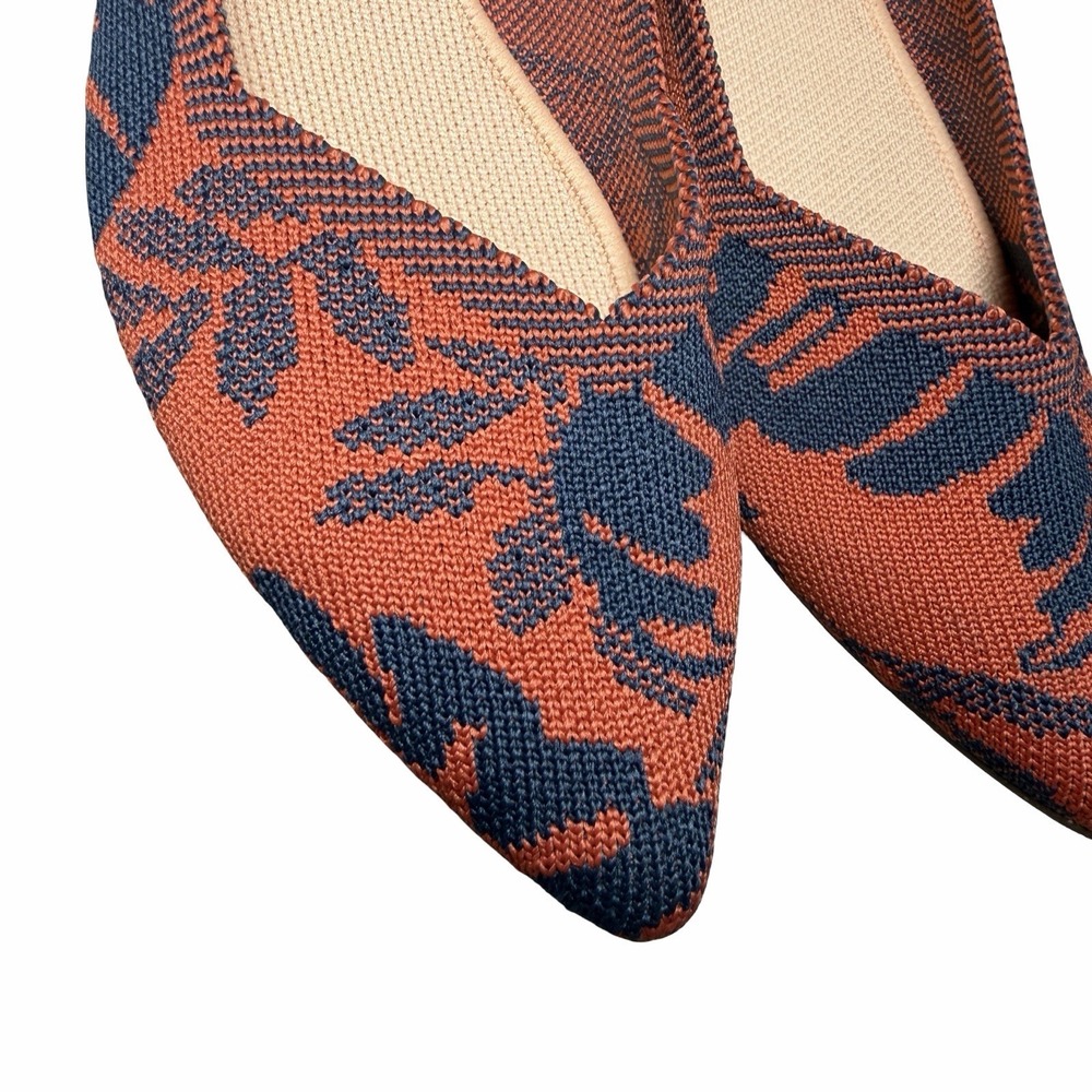 Rothy's The Point Flats W8 Sunset Floral Burnt Orange Navy Knit Slip On Shoe - Picture 4 of 14
